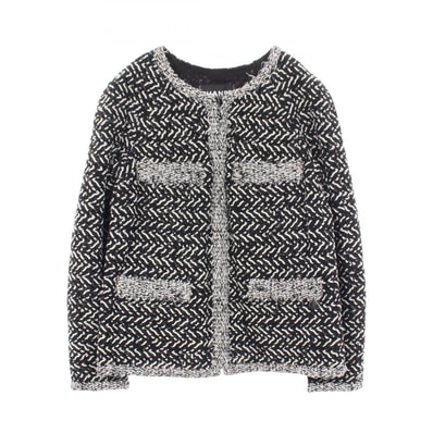 シャネル CHANEL ココマークボタン ジップアップ ノーカラージャケット 衣料品 アウター ウール レディース ブラック系 / ホワイト系 P42257V30568 【中古】