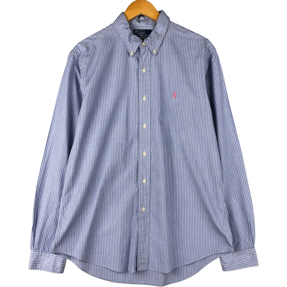 古着 ラルフローレン Ralph Lauren POLO by Ralph Lauren CUSTOM FIT DRESS SHIRT 長袖 ボタンダウンストライプシャツ メンズL相当/eaa600214