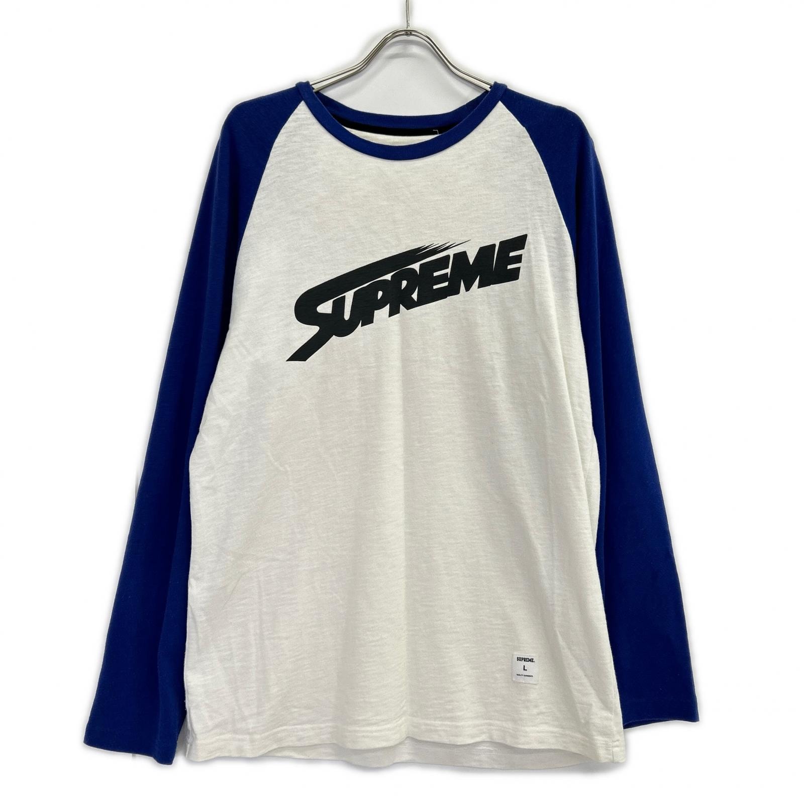 シュプリーム ブルー×ホワイト モンブランロゴ ラグラン ロングスリーブTシャツ L