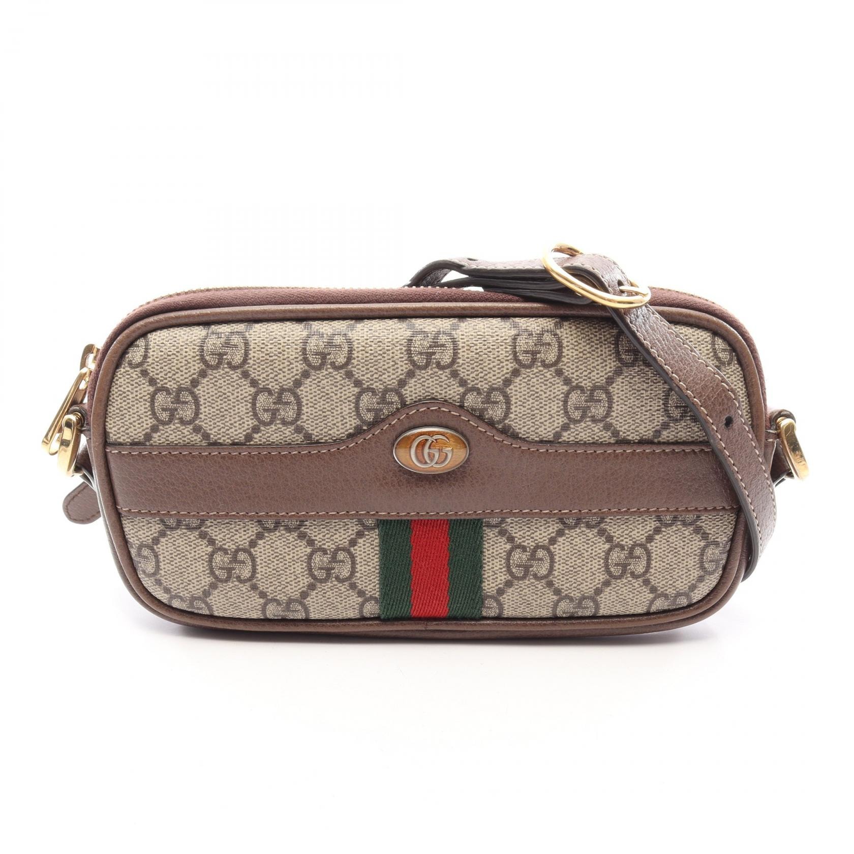 グッチ GUCCI オフィディア GGスプリーム シェリーライン ショルダーバッグ バッグ PVCコーティングキャンバス レザー レディース ベージュ系 / ブラウン系 / マルチカラー 598664 【中古】