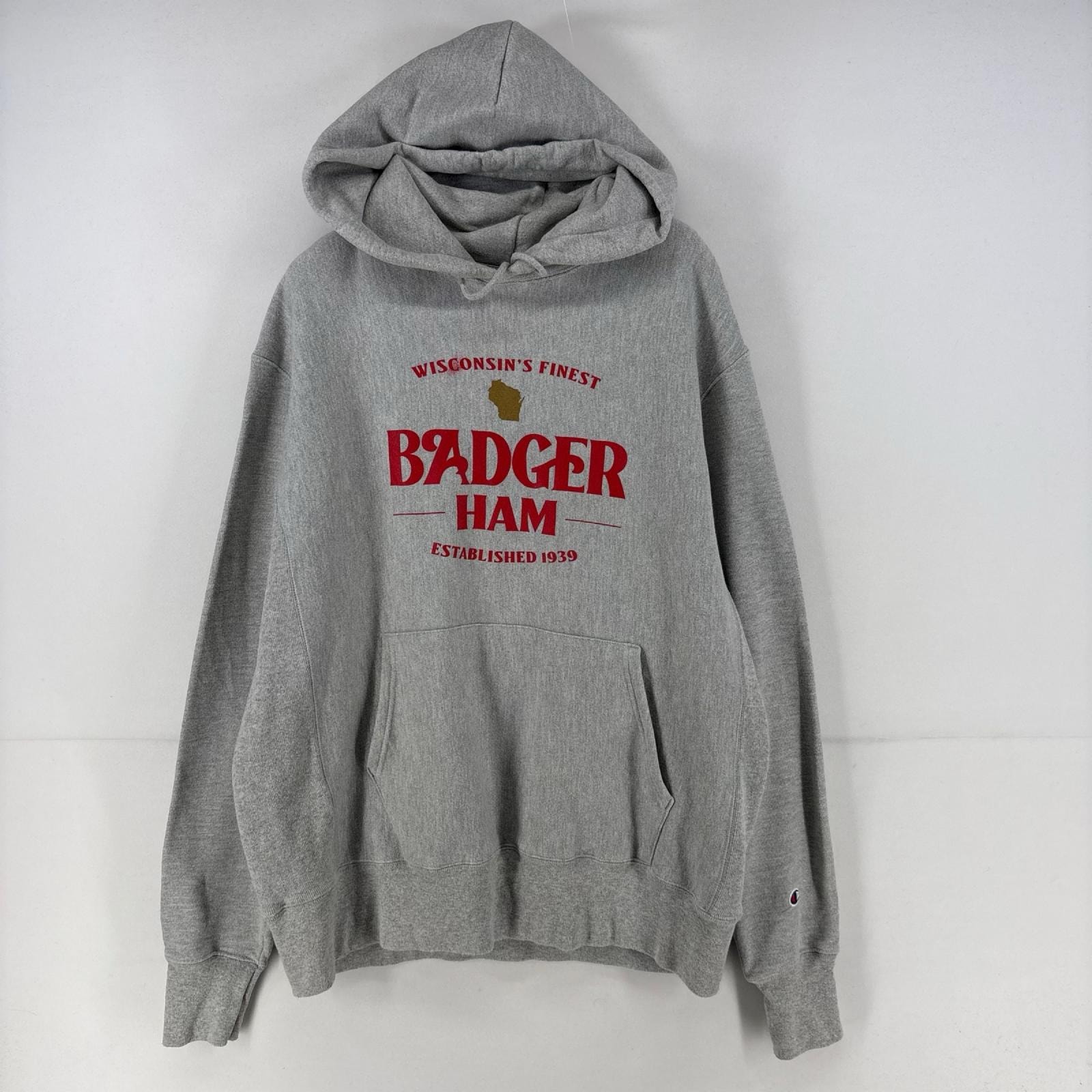 古着 チャンピオン Champion パーカー プルオーバー プリント スウェット リバースウィーブ L  グレー メンズ