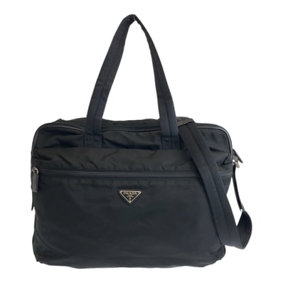 美品 PRADA プラダ テスート 三角ロゴプレート ブラック 黒 シルバー金具 ナイロン ビジネスバッグ ショルダーバッグ ボストンバッグ 504437 【中古】