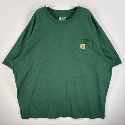 古着 カーハート Carhartt 半袖Tシャツ ワンポイント ロゴ 大きいサイズ 胸ポケ 2XL グリーン系 無地 メンズ