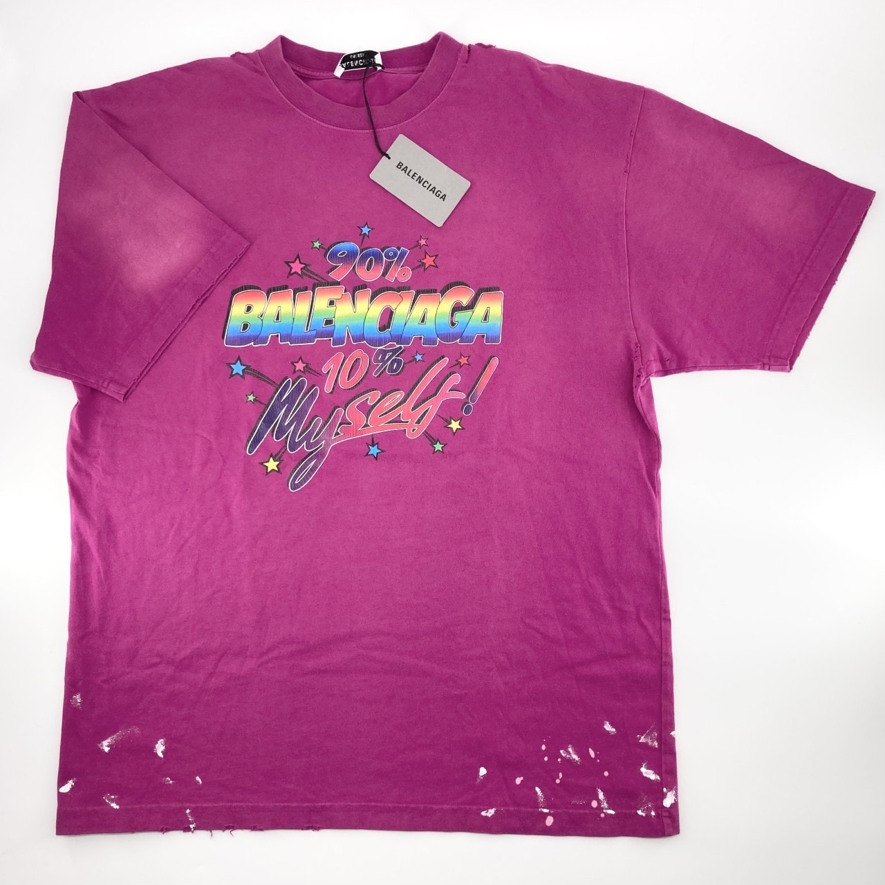 BALENCIAGA(バレンシアガ) レインボーロゴ ラージフィット M 641655 半袖Tシャツ ウォッシュドピンク