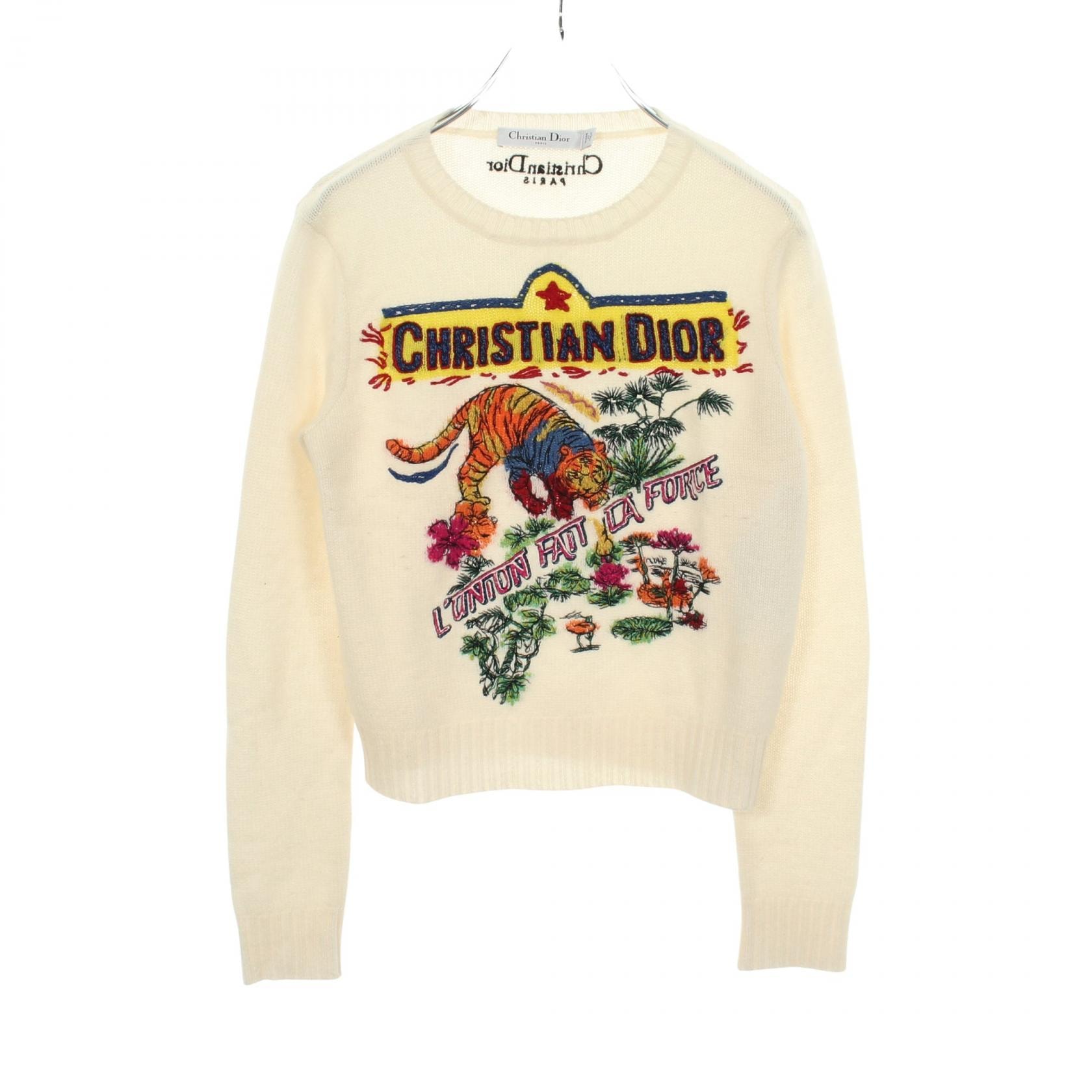 ディオール Dior インディアンタイガー ニット 衣料品 トップス カシミヤ レディース アイボリー系 / マルチカラー 344S57TM152 【中古】