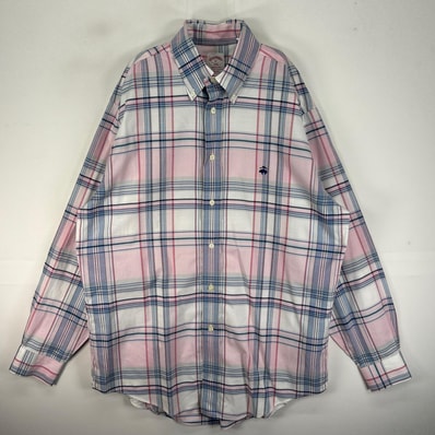 古着 ブルックスブラザーズ Brooks Brothers 長袖シャツ ワンポイント マディソン M ピンク系 チェック メンズ