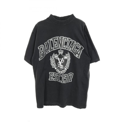 バレンシアガ BALENCIAGA カレッジロゴ カットソー 衣料品 トップス コットン メンズ レディース ブラック系 / グレー系 【中古】