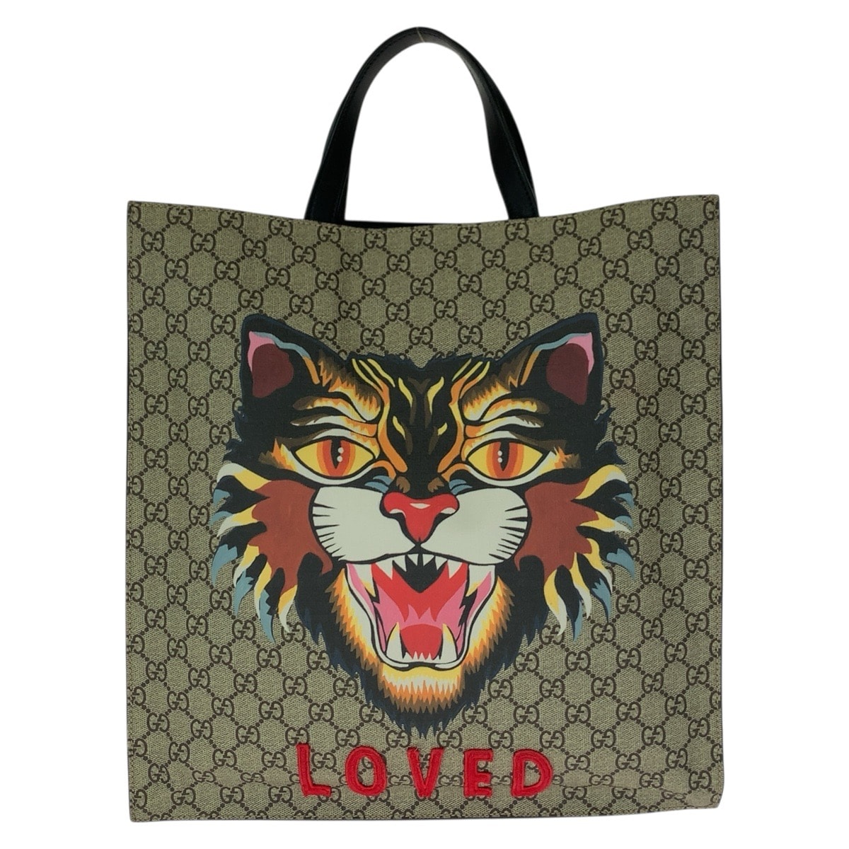 GUCCI グッチ アングリーキャット ベージュ マルチカラー GGスプリームキャンバス レザー/ トートバッグ 1-0290216 【中古】