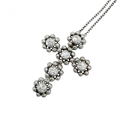TIFFANY&Co. ティファニー ネックレス クロス ペンダント アクセサリー ジュエリー ペンダント 18金WG Au750 K18ホワイトゴールド ダイヤモンド レディース 約4.4g【中古品】