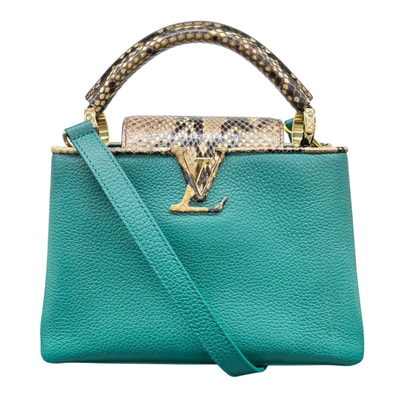 LOUIS VUITTON 希少 極美品 ルイヴィトン カプシーヌBB 2way ハンドバッグ ショルダーバッグ パイソン レザー RFID確認済 グリーン ベージュ ヴィトン LV Aランク 中古 鑑定済 ヴィトンバッグ