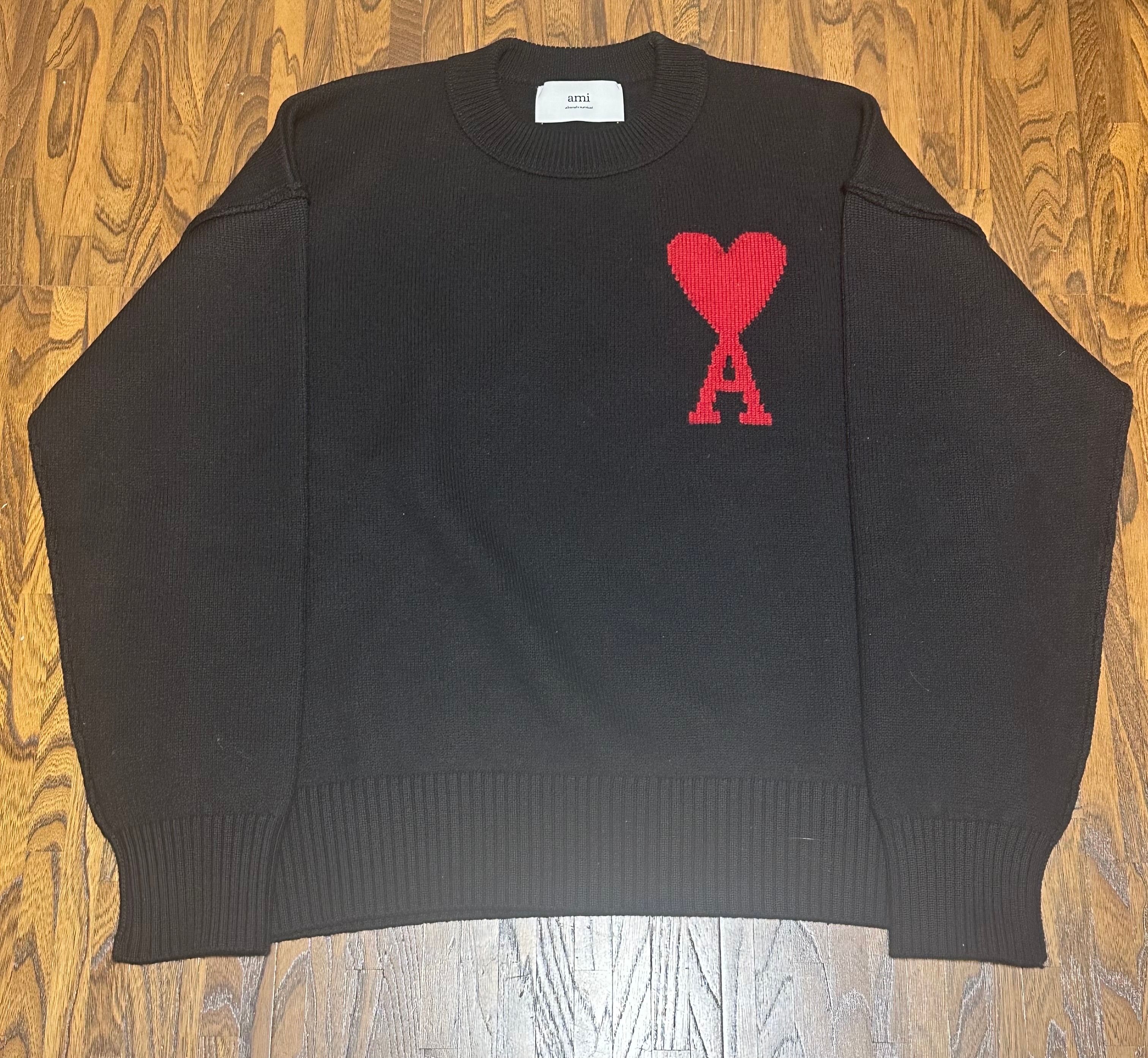 AMI PARIS Merino Wool Felt Sweater #1 "Black & Red"