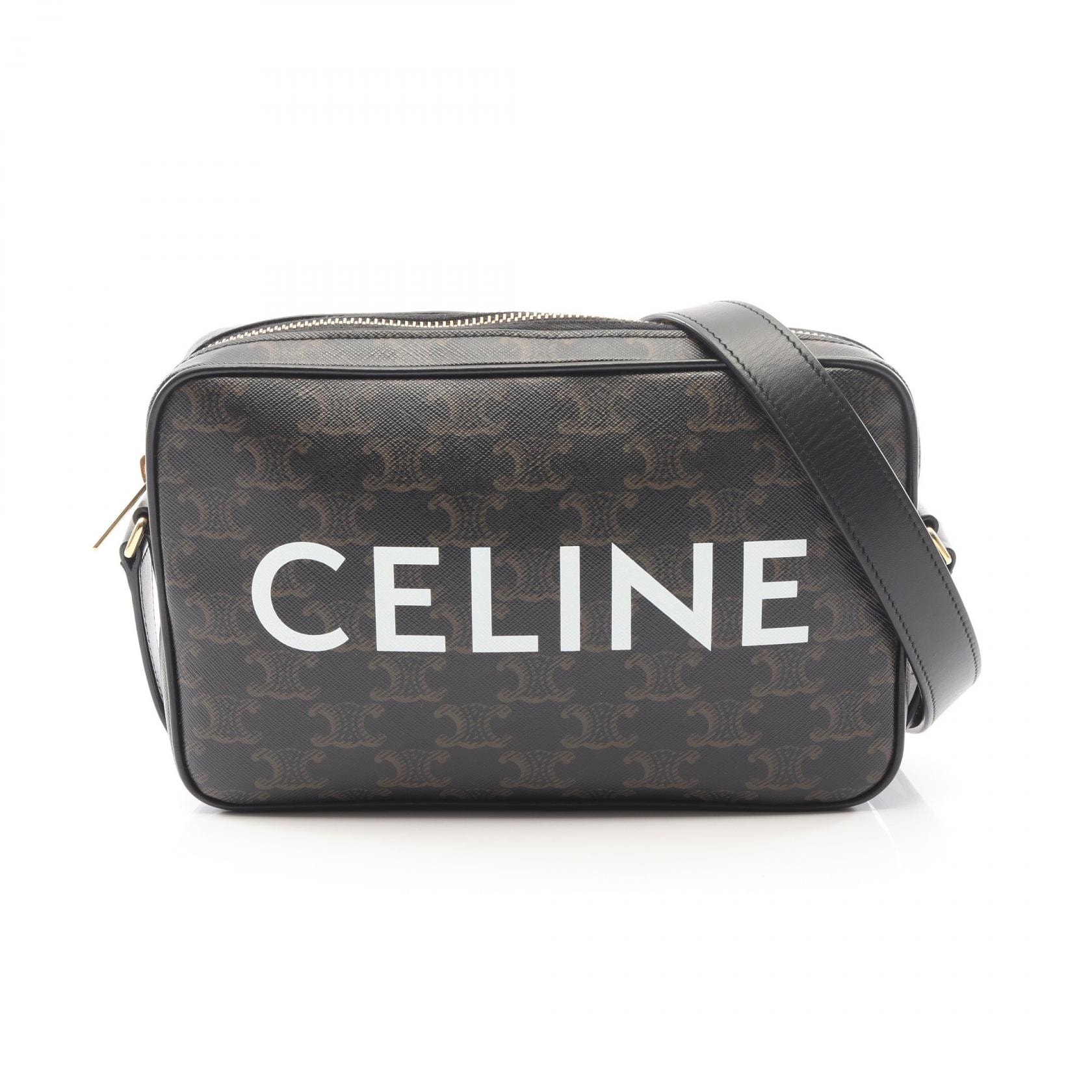 セリーヌ CELINE トリオンフ ミディアム メッセンジャーバッグ ショルダーバッグ バッグ PVCコーティングキャンバス レザー レディース ブラック系 / ブラウン系 【中古】