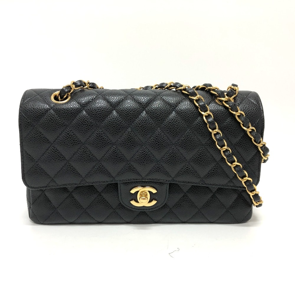 シャネル CHANEL マトラッセ25 マトラッセ 25 A01112 ココマーク CC ロゴ Wチェーンバッグ 肩掛け 斜め掛け フラップ ショルダーバッグ キャビアスキン G金具 ブラック 美品