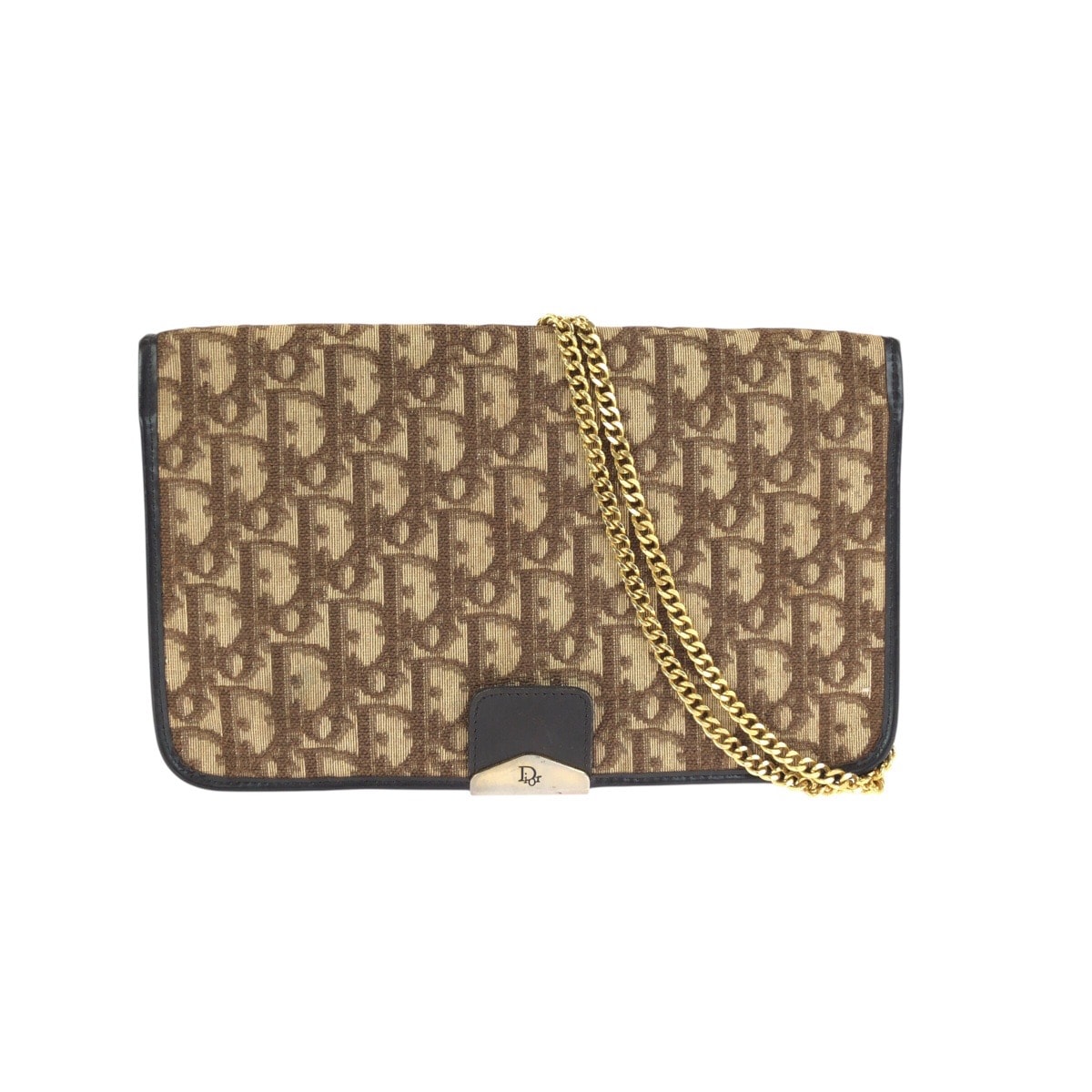 Christian Dior クリスチャンディオール ヴィンテージ トロッター ベージュ ブラウン ゴールド金具 レザー ジャガード/ チェーンショルダーバッグ ハンドバッグ 2WAY 602783 【中古】