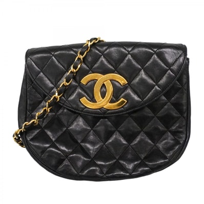 【6dd4110-k】シャネル ショルダーバッグ マトラッセ チェーンショルダー ラムスキン ブラック ゴールド金具【中古】レディース