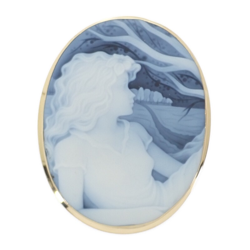 デザインジュエリー カメオ ブローチ K18イエローゴールド ネイビー メノウ レディース【中古】【Aランク】