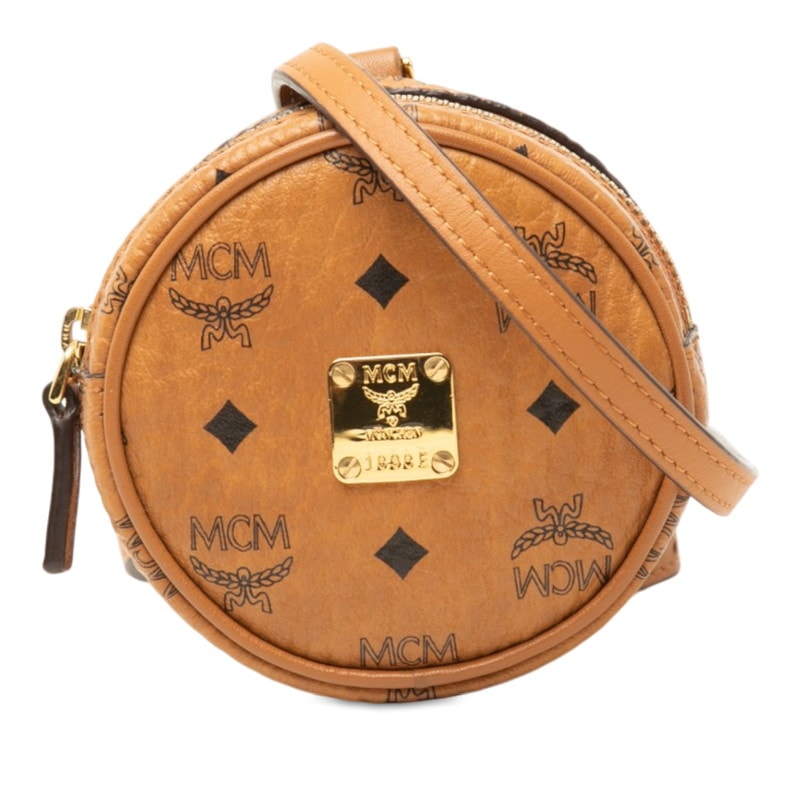 エム シー エム ヴィセトス ラウンド ポーチ ショルダーポシェット ブラウン PVC レザー レディース MCM 中古