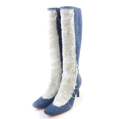 極美品 ロエベ ロングブーツ インディゴ レディース 36 L815285X36