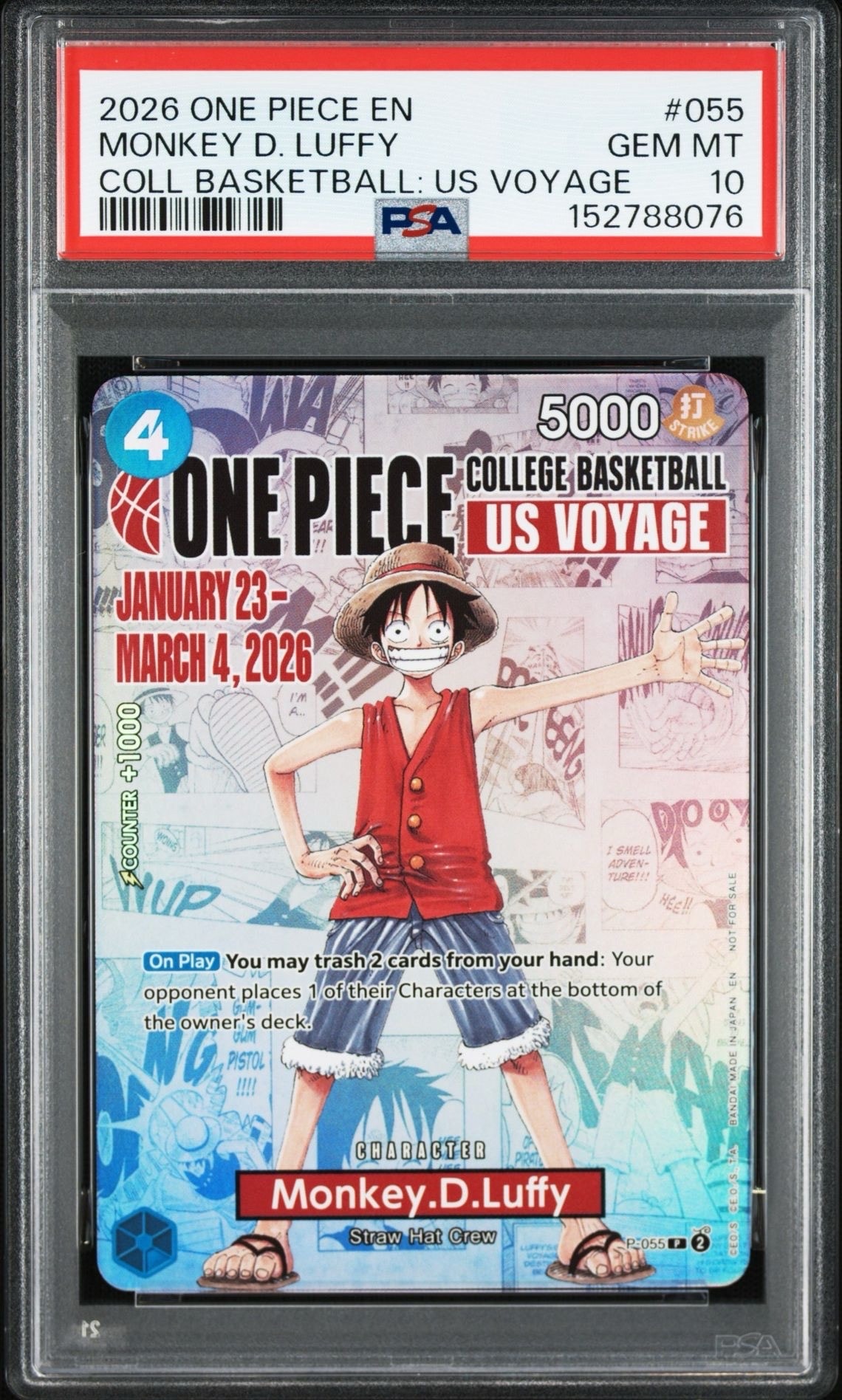 モンキー・D・ルフィ:P (開封済) [P-055]【英語版】(プロモーションカード「ワンピース カレッジ バスケットボール:USボヤージュ」)