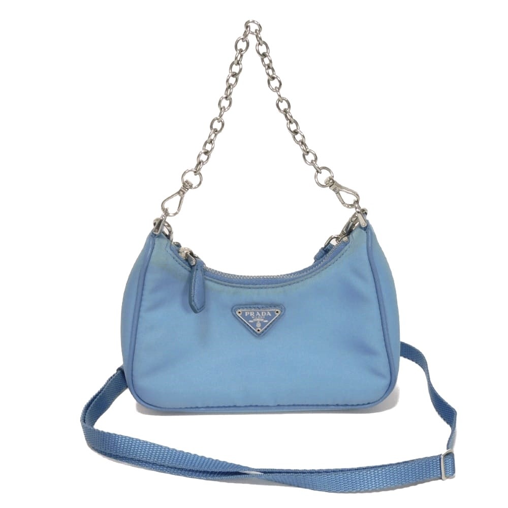 PRADA プラダ Re-Edition テスート マイクロ バッグ ミニ チェーン 2WAY ハンドポーチ ポシェット クロスボディ トライアングルロゴ ナイロン ブルー ショルダーバッグ 1TT122