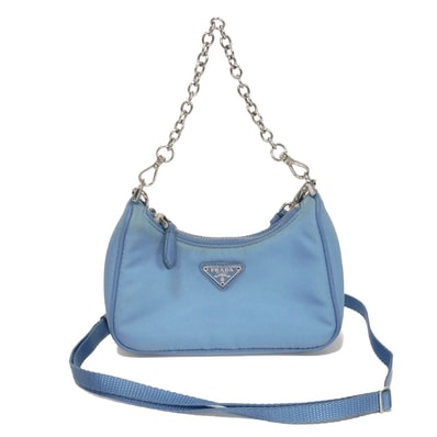 PRADA プラダ Re-Edition テスート マイクロ バッグ ミニ チェーン 2WAY ハンドポーチ ポシェット クロスボディ トライアングルロゴ ナイロン ブルー ショルダーバッグ 1TT122