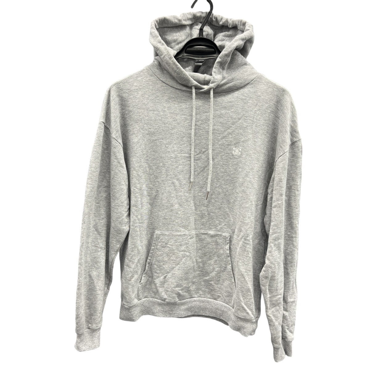 CELINE 美品 セリーヌ トリオンフ 刺繍 カシミヤ混 パーカー 2Y377450I コットン カシミヤ グレー ホワイト サイズS レディース マカダムABランク 中古 鑑定済 セリーヌパーカー