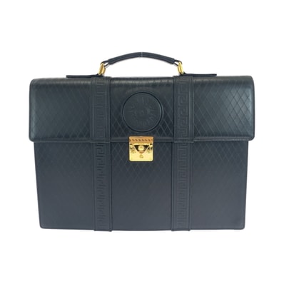 美品 VERSACE ヴェルサーチ ヴィンテージ サンバースト ブラック 黒 ゴールド金具 レザー ビジネスバッグ ブリーフケース ハンドバッグ 503231 【中古】