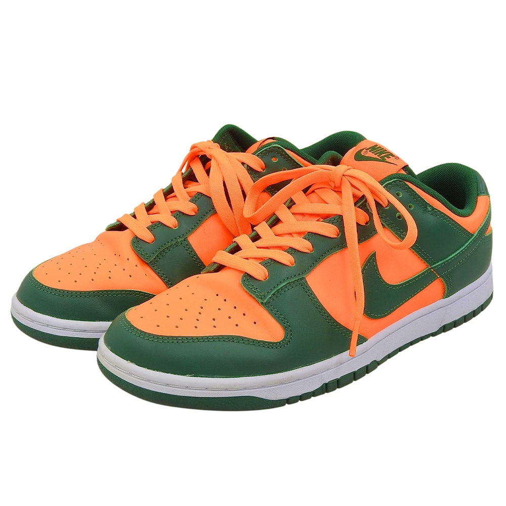 ナイキ 美品 DUNK LOW RETRO ダンク マイアミ ハリケーン レザー シューズ メンズ グリーン オレンジ 28cm 10(US)