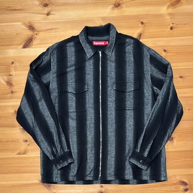 Supreme Stripe Flannel Zip Up Shirt "Black"