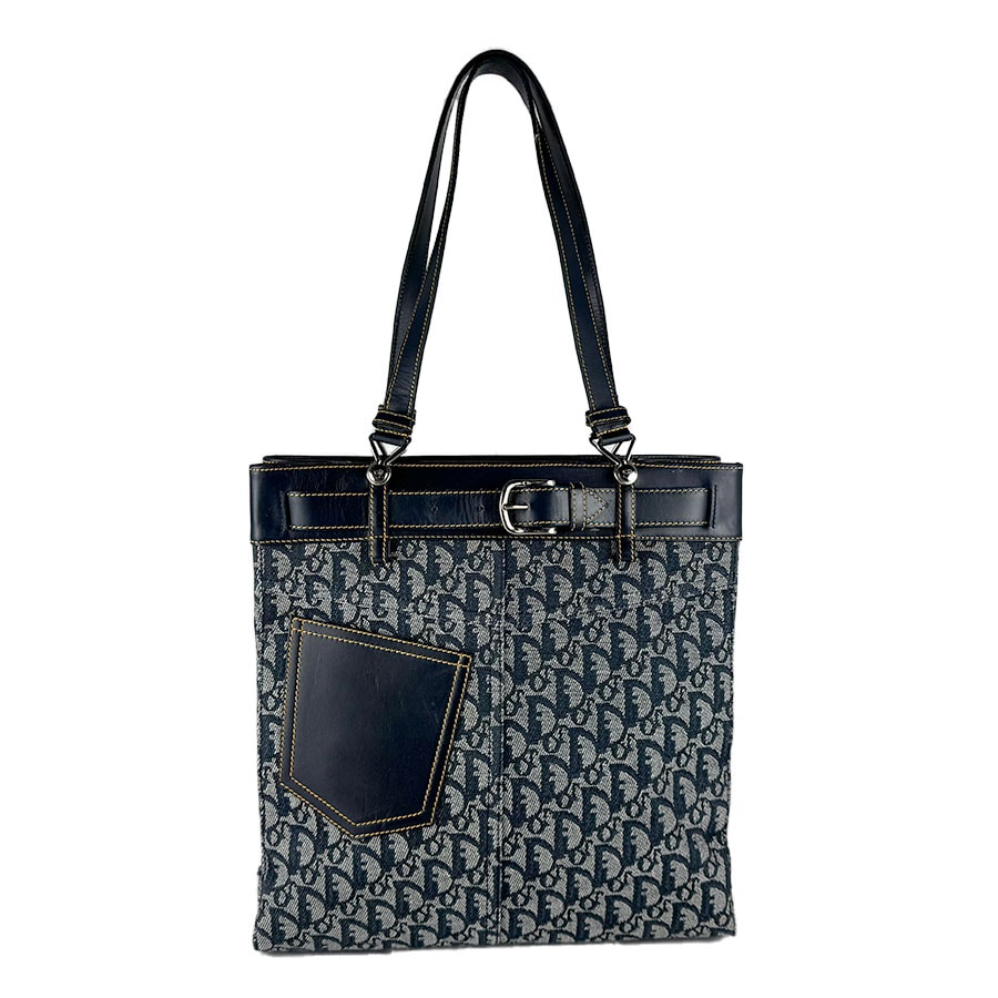 クリスチャンディオール Christian Dior トートバッグ ショルダーバッグ トロッター キャンバス/レザー ネイビー シルバー レディース【中古】 z10920