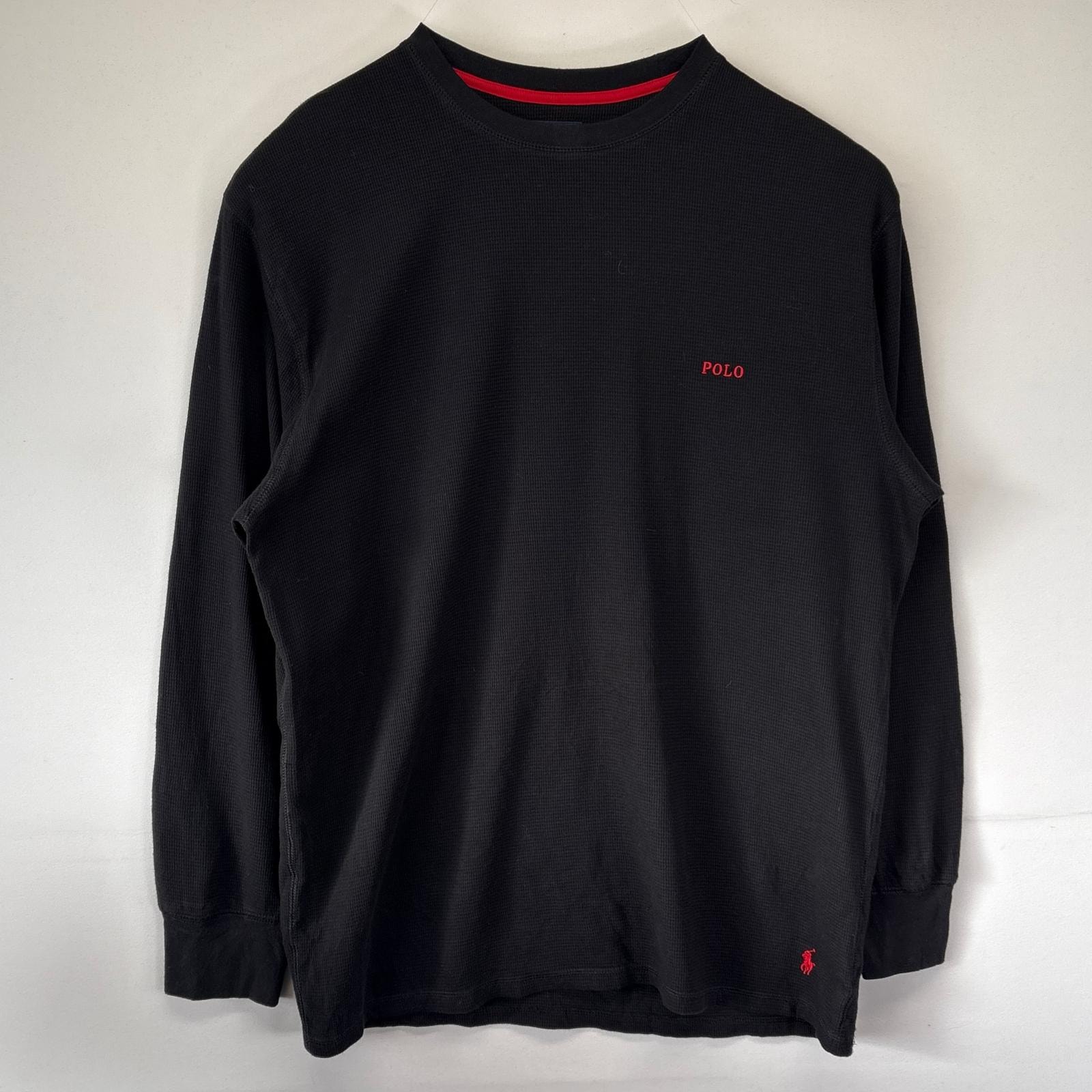 古着 ポロ・ラルフローレン POLO RALPH LAUREN 長袖Tシャツ 大きいサイズ ワンポイントロゴ サーマル ワッフル 2XL  ブラック メンズ