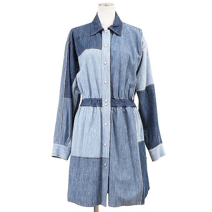【美品】 ドルチェアンドガッバーナ シャツ デニム パッチワーク ギャザー ワンピース レディース インディゴ 38 DOLCE&GABBANA