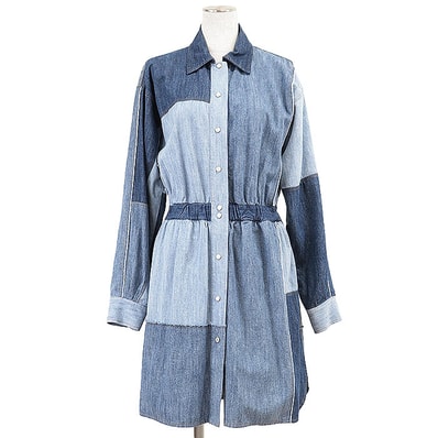 【美品】 ドルチェアンドガッバーナ シャツ デニム パッチワーク ギャザー ワンピース レディース インディゴ 38 DOLCE&GABBANA