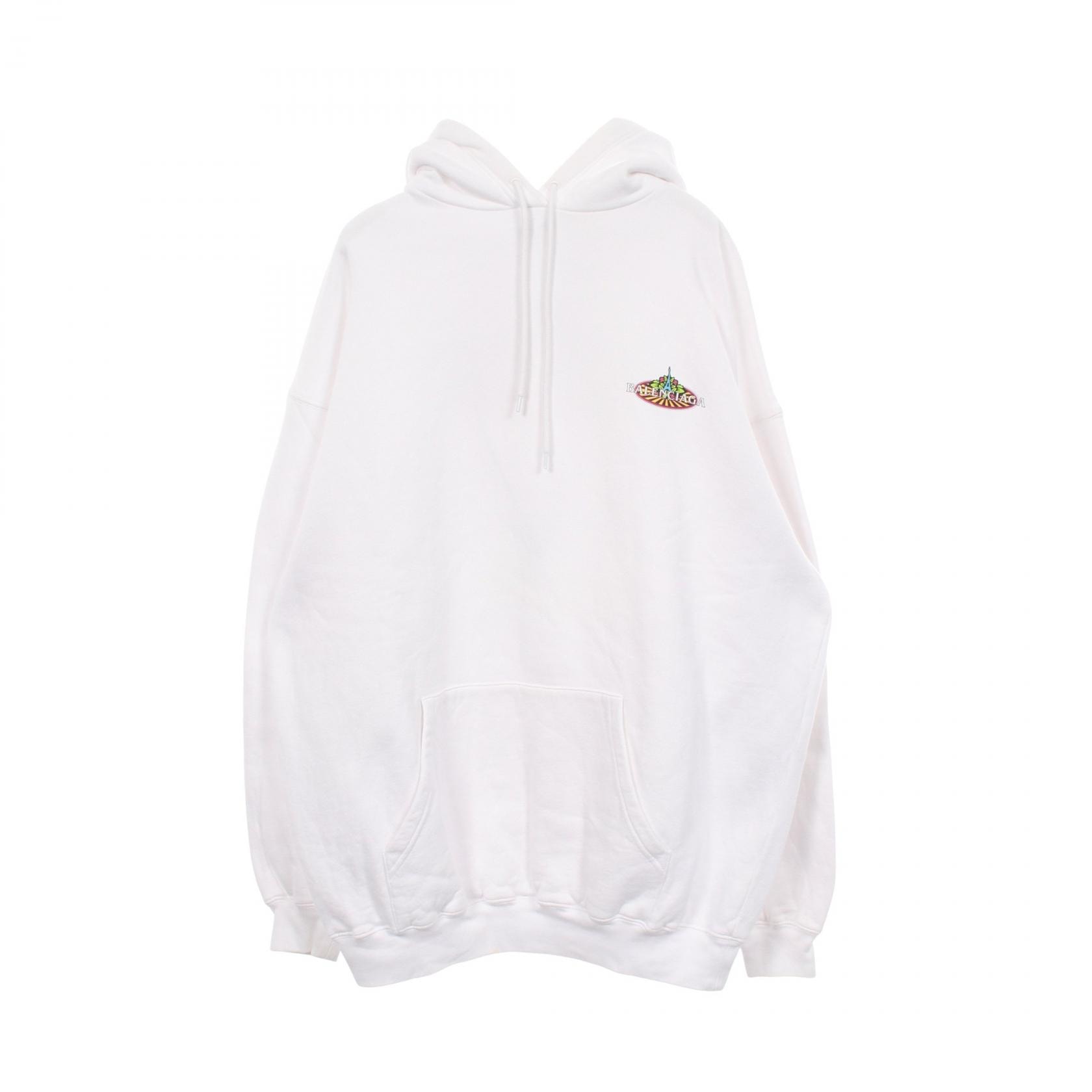 バレンシアガ BALENCIAGA BONJOUR 裏起毛 パーカー 衣料品 トップス コットン メンズ レディース ホワイト系 【中古】