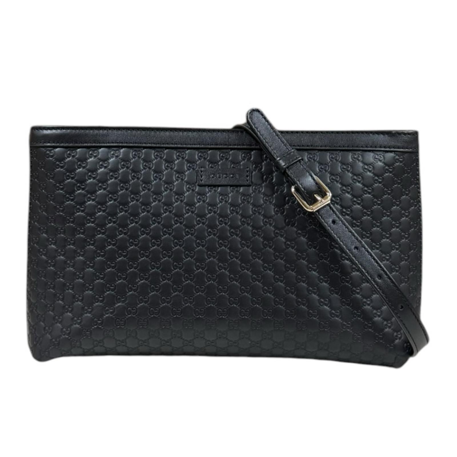 グッチ アウトレット品 マイクログッチシマ ショルダーバッグ レザー 607723 ブラック レディース GUCCI  中古