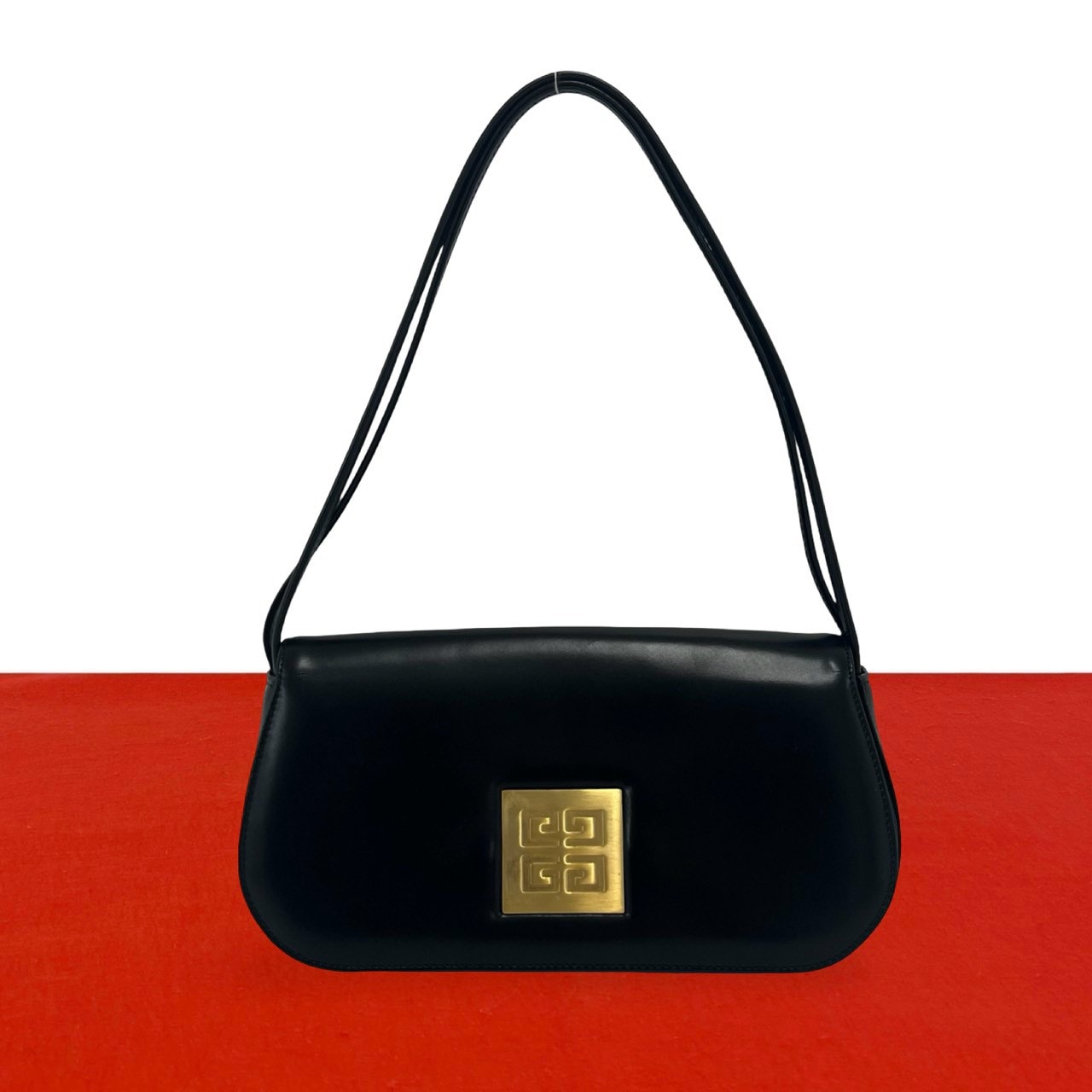 GIVENCHY ジバンシィ ロゴ 金具 レザー ハンドバッグ ブラック
 420-1