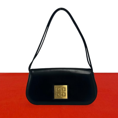 GIVENCHY ジバンシィ ロゴ 金具 レザー ハンドバッグ ブラック
420-1