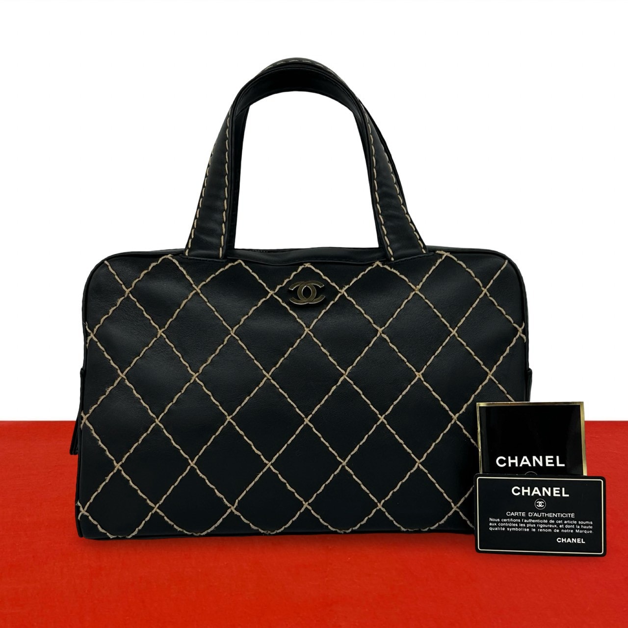 CHANEL シャネル ココマーク ワイルドステッチ レザー ハンドバッグ ブラック
131-8