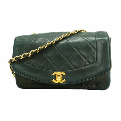 ★SALE【6kb0951】シャネル ショルダーバッグ ダイアナ チェーンショルダー ラムスキン ブラック ゴールド金具【中古】レディース