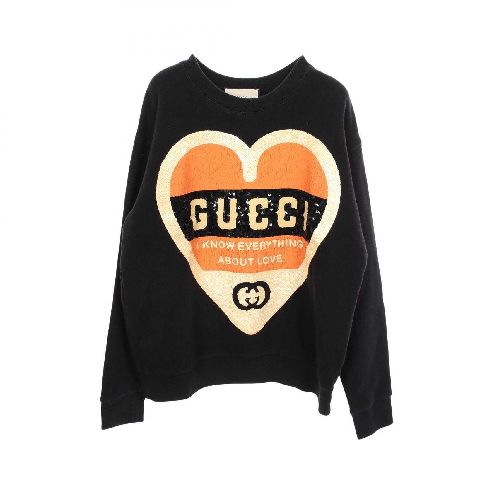 グッチ GUCCI インターロッキングG ハート スパンコール スウェット 衣料品 トップス コットン メンズ ブラック系 / オレンジ系 / イエロー系 【中古】