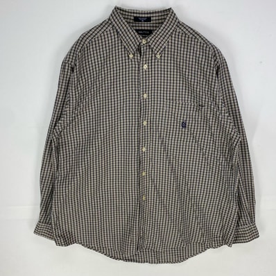 古着 ノーティカ NAUTICA 長袖シャツ ワンポイント 胸ポケット ボタンダウン ロングスリーブ XL ブラウン系 チェック メンズ
