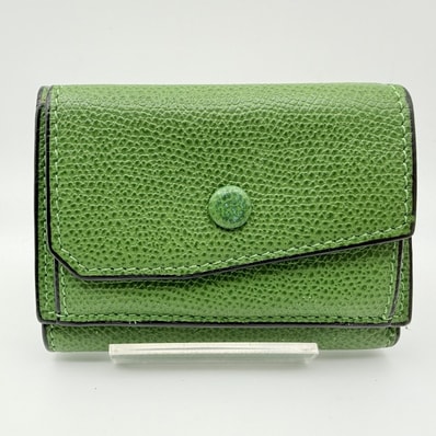 VALEXTRA(ヴァレクストラ)三つ折り財布 レザー グリーン コンパクトウォレット ミニ財布 スナップボタン レディース メンズ ユニセックス
