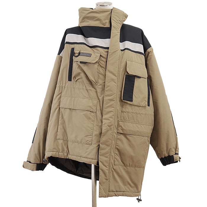 【極美品】BALENCIAGA バレンシアガ パテッドジャケット レディース サイズ 36 アシンメトリー ミリタリー ナイロン100% ブルゾン アウター コヨーテ フランス製