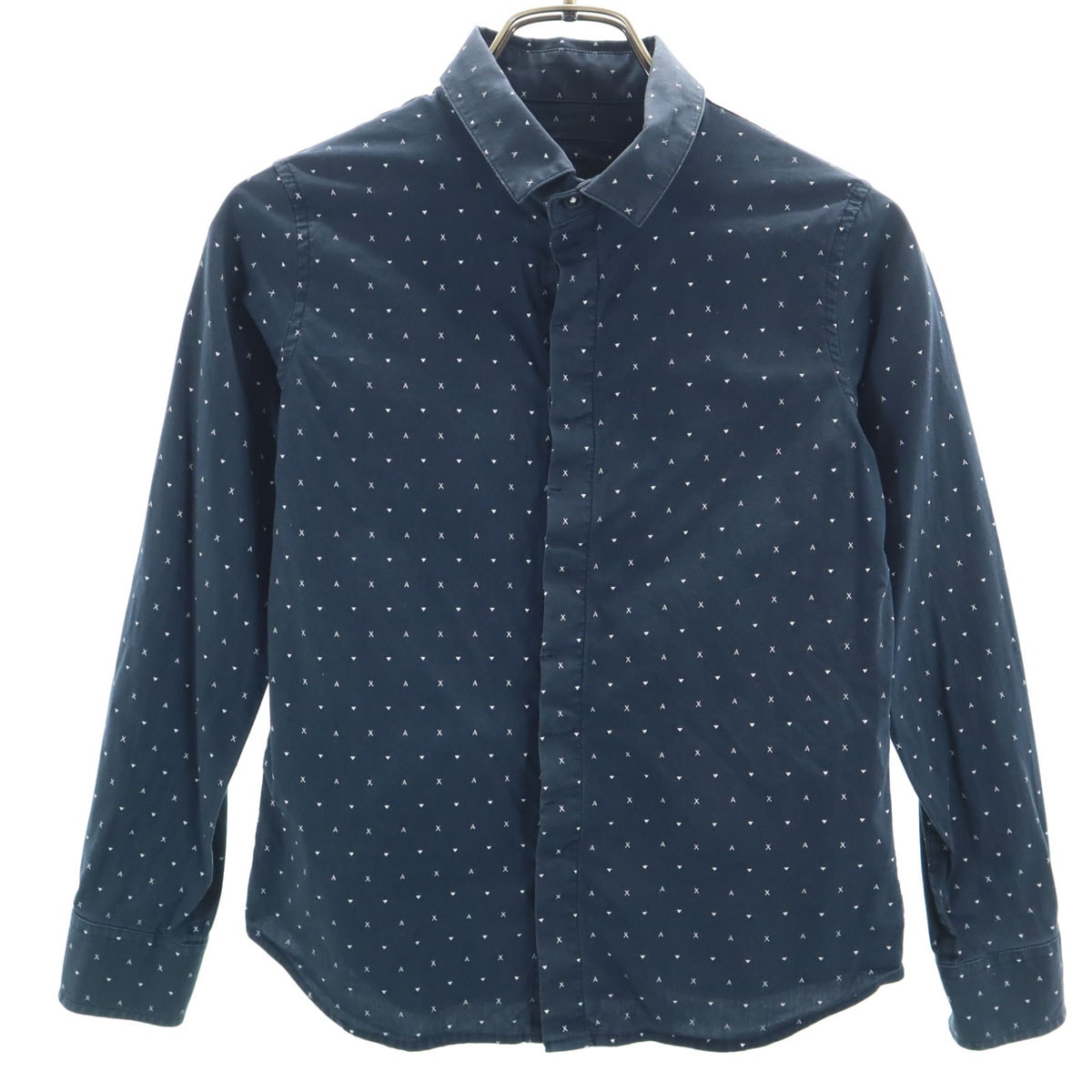 ARMANI EXCHANGE アルマーニエクスチェンジ 総ロゴ 長袖 シャツ 10A ネイビー 比翼