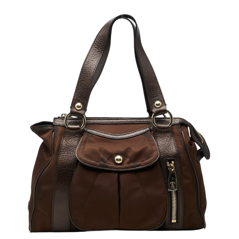 セリーヌ アナグラム ハンドバッグ ブラウン ナイロン レザー レディース CELINE 【中古】