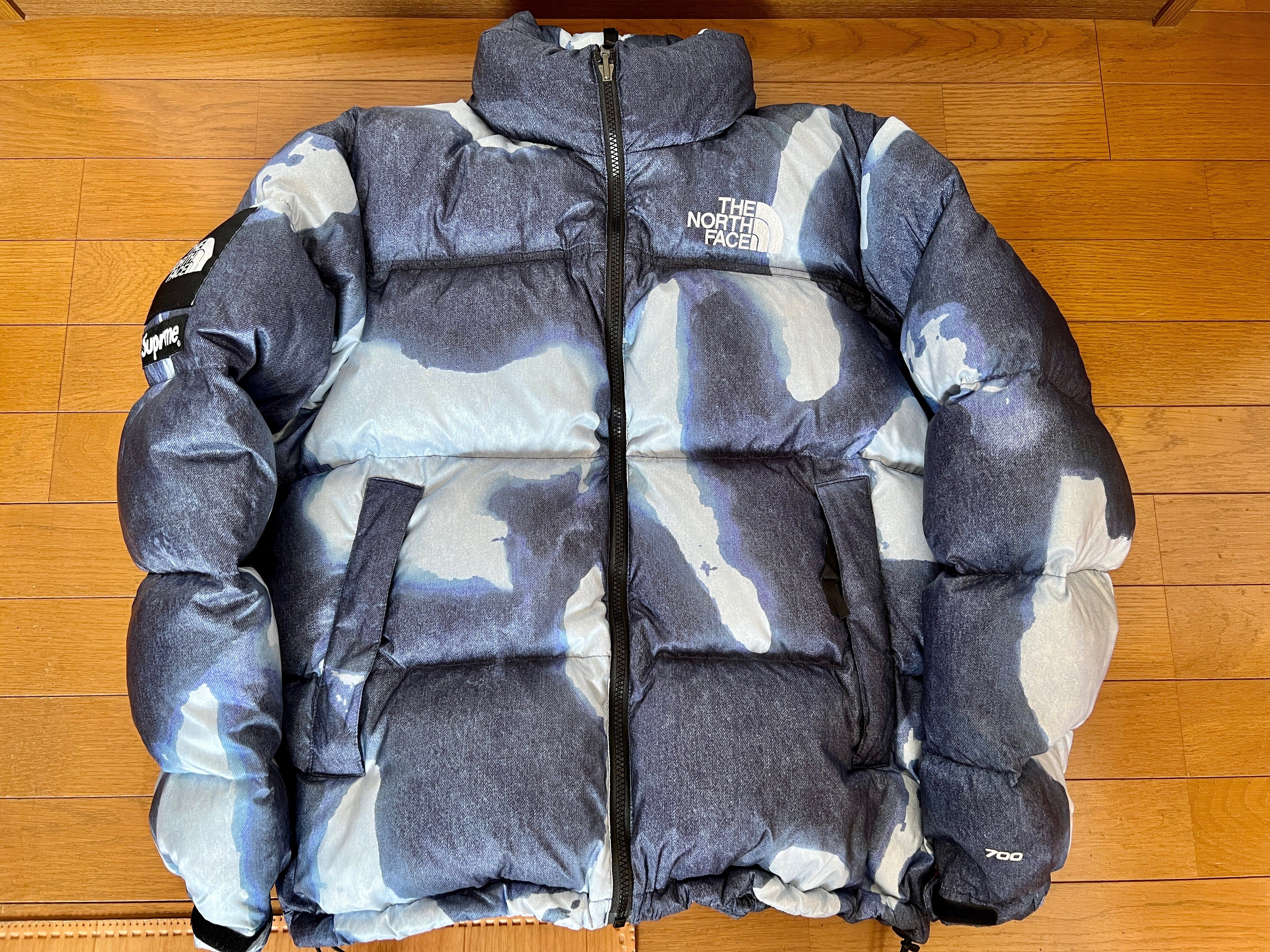 Supreme x The North Face Bleached Denim Print Nuptse Jacket "Indigo"
