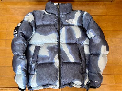 Supreme x The North Face Bleached Denim Print Nuptse Jacket "Indigo"
