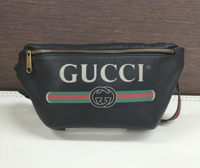 GUCCI Vintage Logo Print Leather Medium Belt Bag "Black"