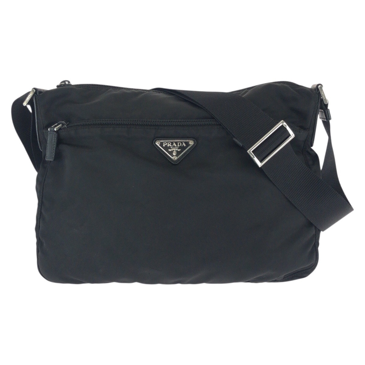 美品 PRADA プラダ テスート サフィアーノ 三角ロゴプレート ブラック 黒 シルバー金具 ナイロン レザー/ ショルダーバッグ メッセンジャーバッグ 603777 【中古】