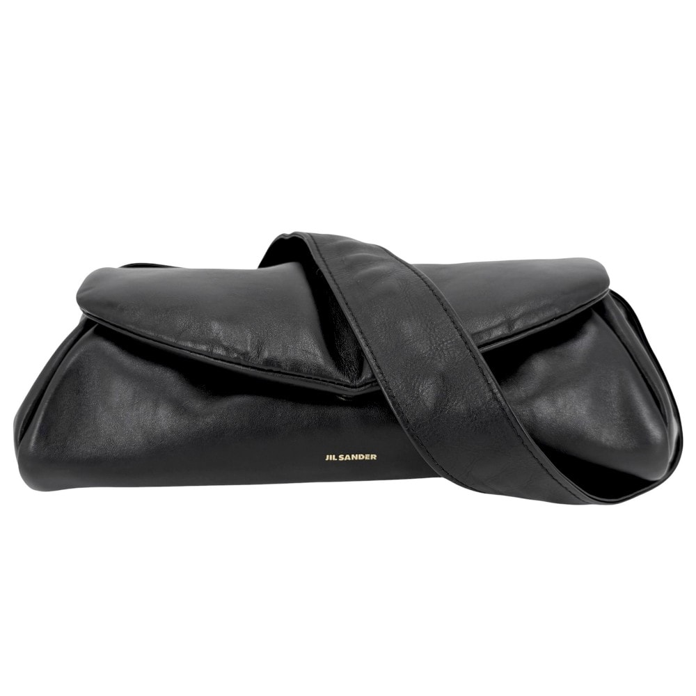 JIL SANDER ジルサンダー ショルダーバッグ カンノーロ パデッド スモール 肩掛け 斜め掛け CANNOLO PADDED SMALL レザー ブラック 黒 ゴールド金具 レディース 美品【中古品】